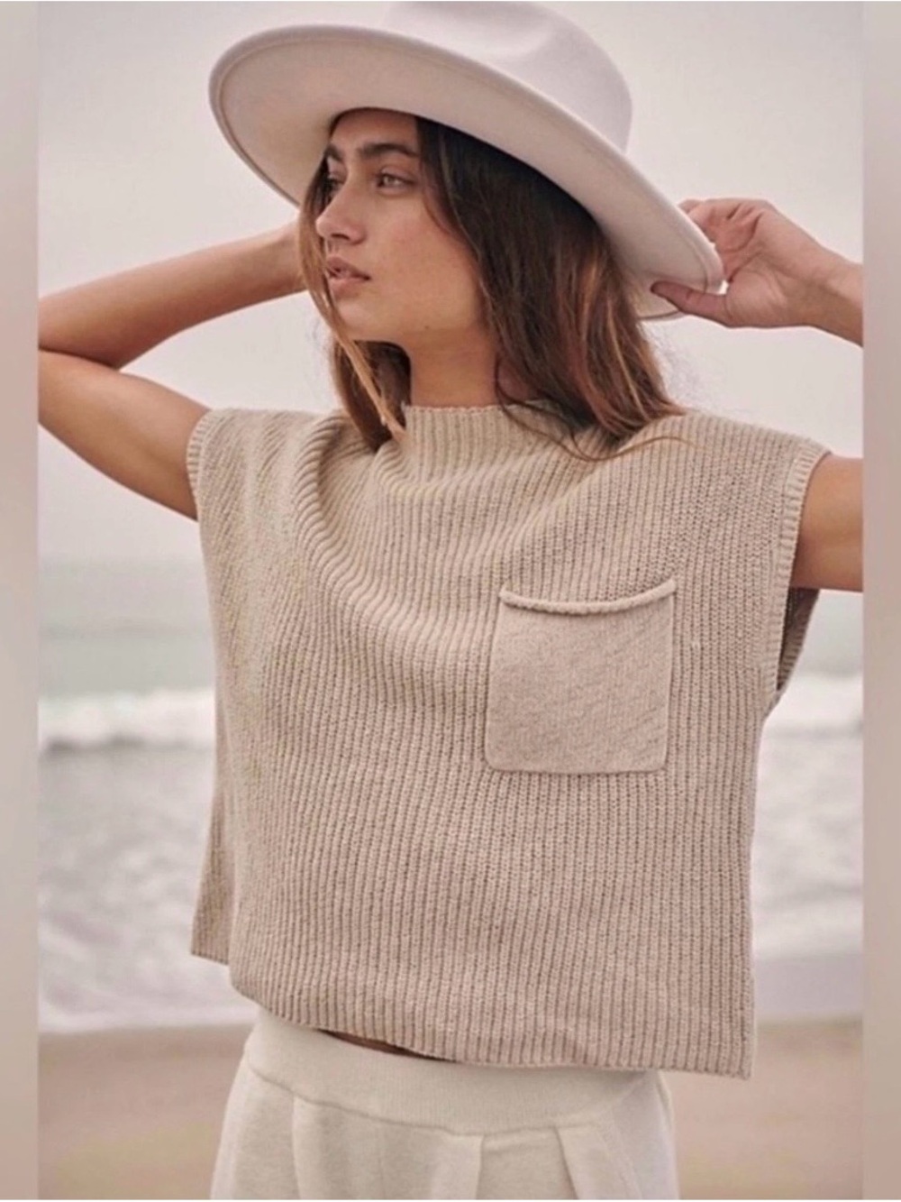 Free People Beach Freya Sweater Sleeveless Oatmeal Beige XS